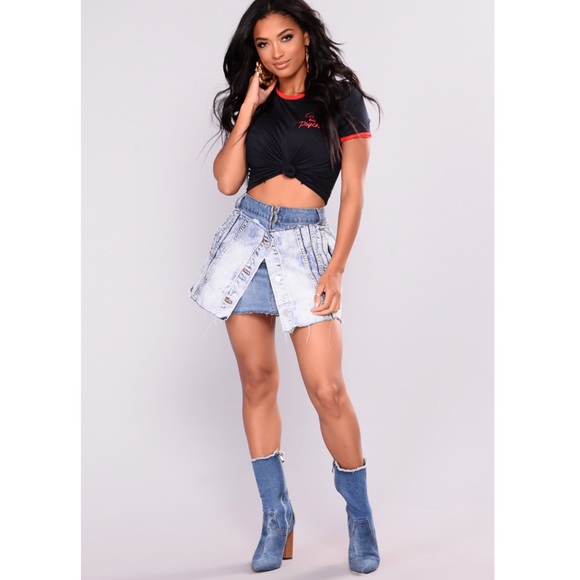 Fashion Nova Distressed Button Down Denim Skirt - Picture 2 of 6